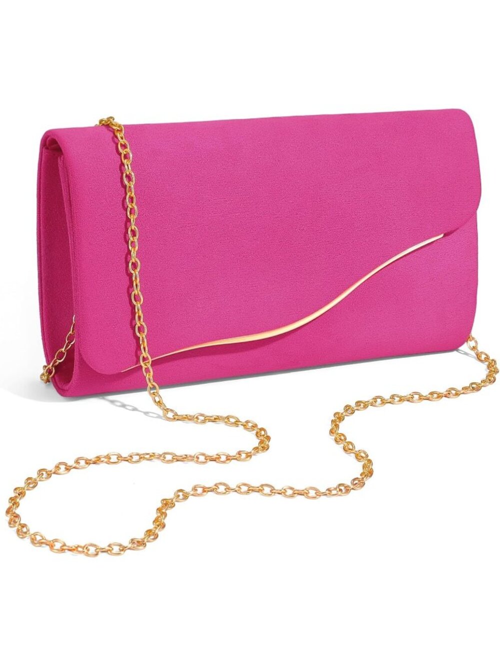 Women's Rose Red Formal Clutch Purse With Detachable Chain Strap Evening Bag